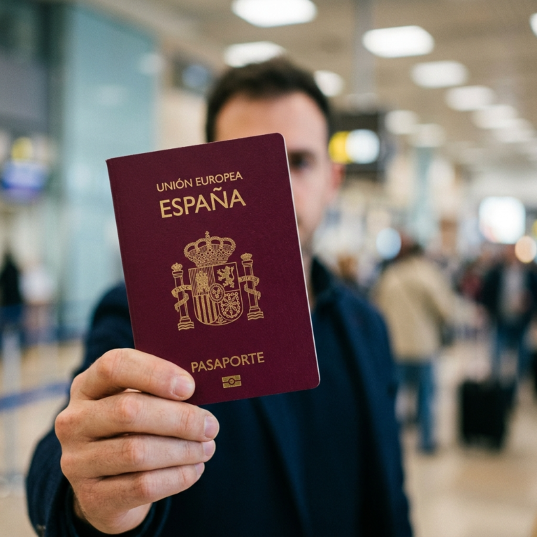 Nacionalidad por residencia 1 Close up front facing Spanish passport held toward 1775157210852