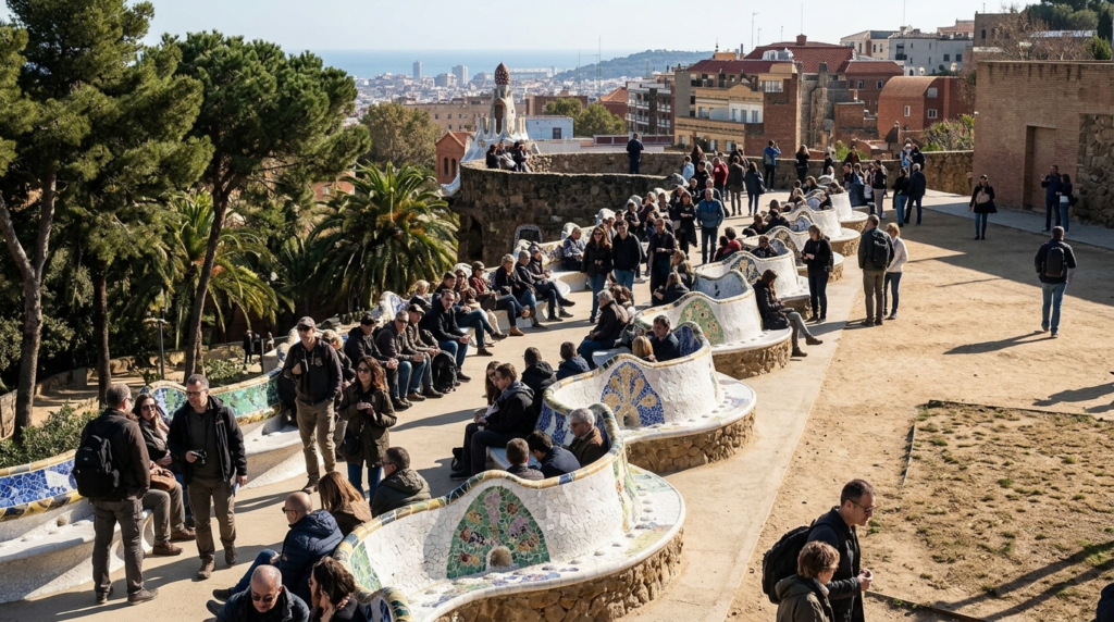 Crowded outdoor terrace or overlook with curved mo 1775159693797 1