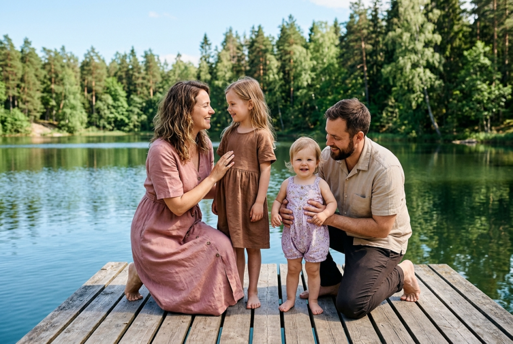 Family of four posed on wooden dock or boardwalk b 1775156890788 1