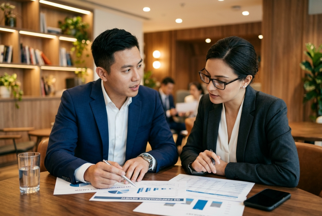 Two business professionals seated at table reviewi 1775157212893 1