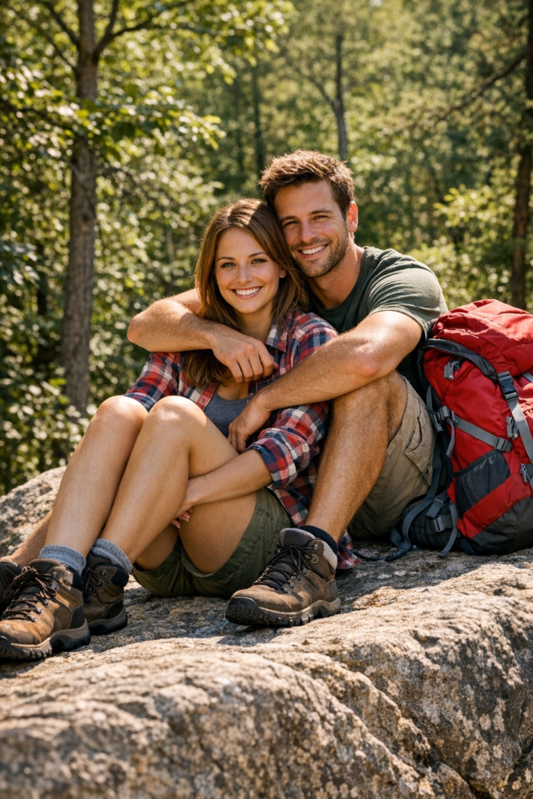 Young couple hiking sitting together on large sunl 1775156600627 1
